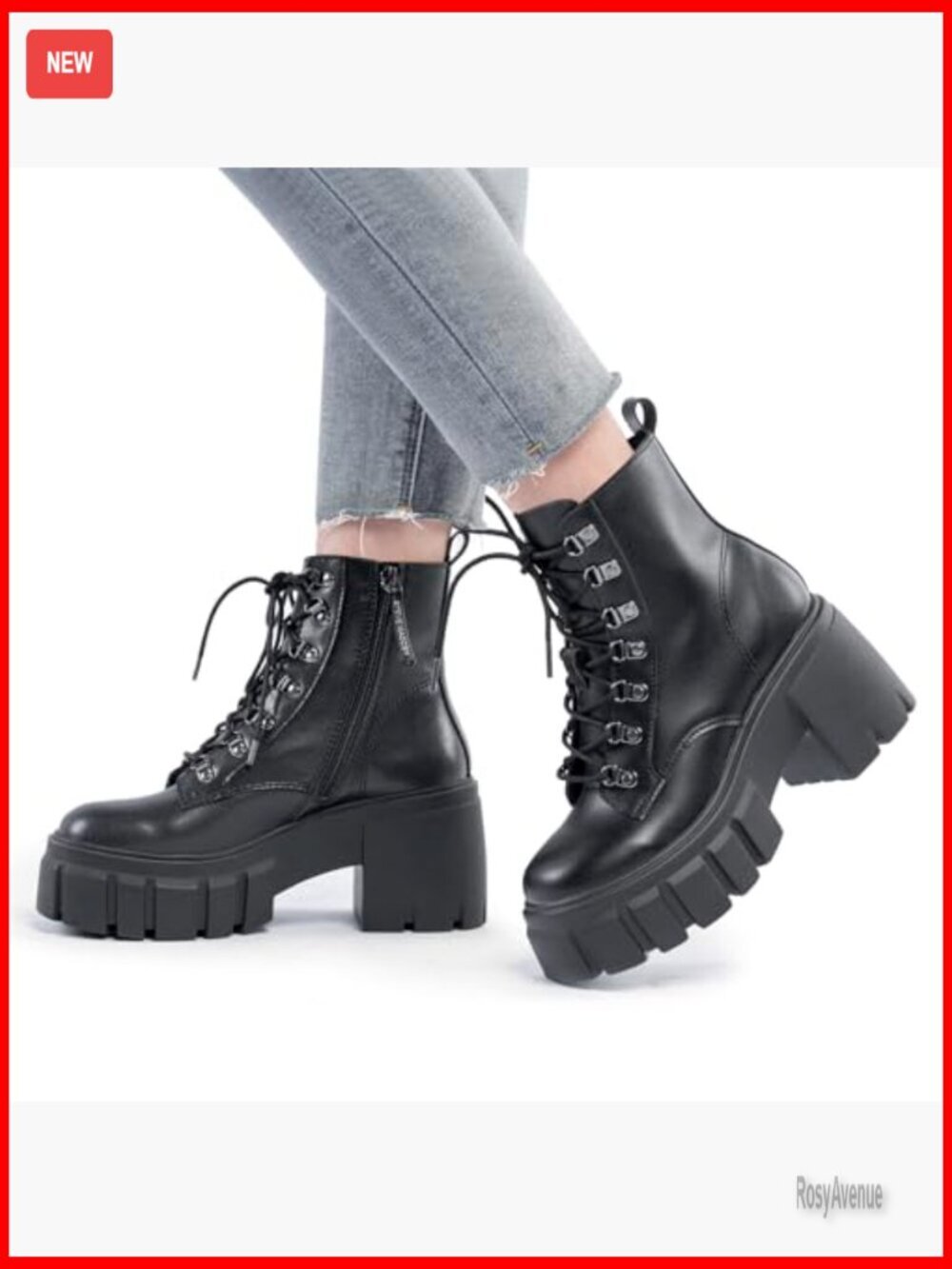Lightweight Combat Boots Lace Up Side Zipper Chunky Platform Lug Sole - Picture 6 of 7